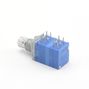 Potentiomètre rotatif stéréo <span class=keywords><strong>4</strong></span> gangs <span class=keywords><strong>de</strong></span> haute qualité, 9 mm, vertical, 12 broches, 10k, 50k, 100k Ohm, à film <span class=keywords><strong>de</strong></span> carbone et axe métallique, pour contrôle du volume - Product Image 5