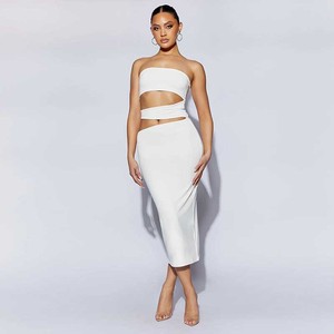 fitted lace wedding dress White Hollow Out Tube Top Dress XLarge by Sorella Boutique main image 1