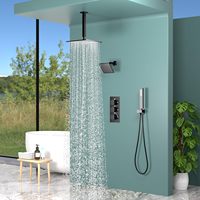 HOMEDEC Système de douche mural 10 pouces avec pommeau de douche carré 6 pouces, robinet de douche thermostatique 3 voies avec barre coulissante en laiton