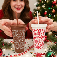 Gobelets en plastique écologiques sans BPA de 24 oz avec couvercles et pailles, motif flocon de neige de Noël, réutilisables en PP, pour cadeaux de fête