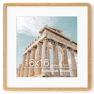Premium Natural Oak <b>Square</b> Lightweight Picture <b>Frame</b> with Mat Shatterproof Tempered Glass Wall Mount Kit Poster <b>Frame</b> Home Decor - Product Image 1