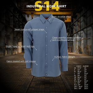 เสื้อเชิ้ตทำงานแขนยาวผู้ชายแบบสั่งทำพิเศษ รุ่น S14 สีน้ำเงินพนักงานไปรษณีย์ ไซส์ XL กระดุมแป๊กยาว - Product Image 3