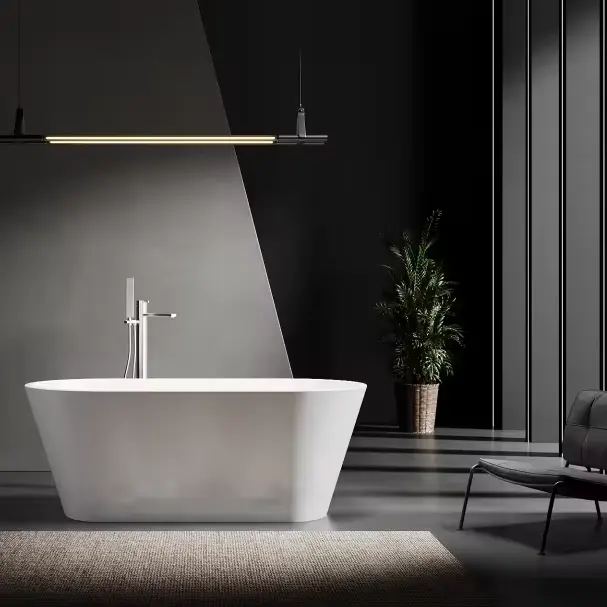 Hete Verkoop Massief Oppervlak Vrijstaande Badkuip Eenvoudig Ontwerp Kunststeen Bad Luxe Acryl Stenen Badkuip