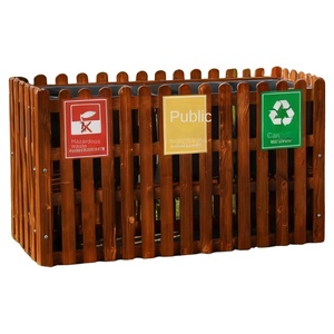 Poubelle extérieure en bois avec deux seaux intérieurs et extérieurs pour villa, cour, jardin, espace commun - Product Image 5