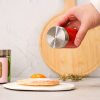 Pot en verre rond de 95 ml avec couvercle résistant aux enfants, couvercle coloré, fenêtre transparente pour le stockage d'épices, de grains de café, de fleurs et de thé