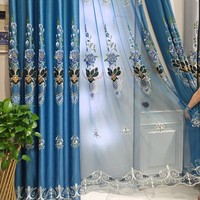 Cortinas Opacas con Bordado de Hojas Doradas Estilo Chino, Material de Poliéster, Motivos Florales, para Ventanas de Baía/Hasta el Suelo, Sala de Estar