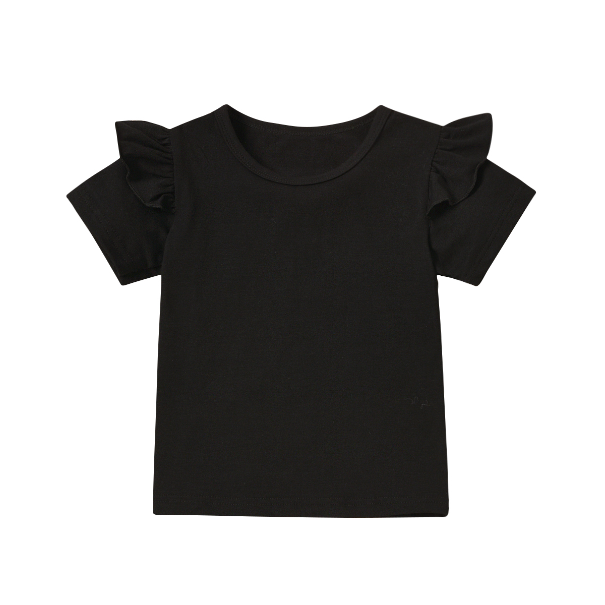 Оптовая продажа, Детская футболка из 100% хлопка, летняя одежда для маленьких девочек с коротким рукавом, черные летние топы для маленьких девочек