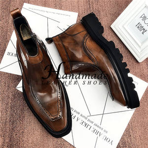 Bottes en cuir martelé faites à la main, nouveau style, pour hommes, bottes courtes en cuir peint, bottes d'affaires en cuir brillant - Product Image 6