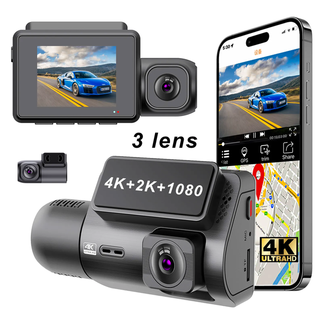 4K Triple-Lens Dash Cam - Front/Rear/Cabin Recording, Sony Night Vision, Loop Recording, Parking Mode, G-Sensor