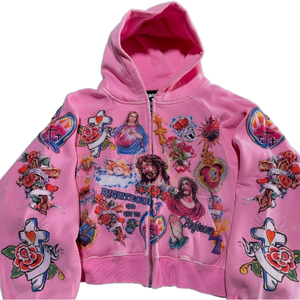 <span class=keywords><strong>Felpe</strong></span> con Zip Personalizzate, Spalle Scese, Lavaggio Acido, Stile Retrò Americano Premium, Gotico <span class=keywords><strong>Rock</strong></span> Harajuku, Larghe e Versatili per Coppie, Ideali per la Stampa - Product Image 3