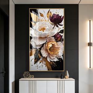 Peinture LED en porcelaine de cristal pour décoration murale de salon, motif floral, impression HD personnalisée, vente en gros d'usine - Product Image 1