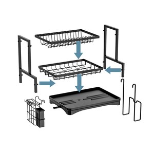 Étagère à vaisselle multifonctionnelle en acier inoxydable avec porte-couteaux et organiseur d'ustensiles pour le rangement de la cuisine, taille L, design carré - Product Image 5