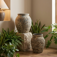 Grand pot de fleurs vintage en fibrociment avec trou de drainage, écologique, léger, pour jardinage intérieur/extérieur, décoration de la maison