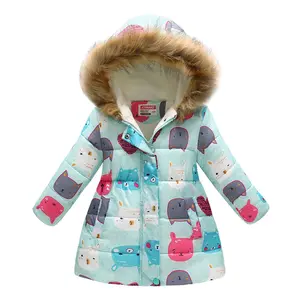 Manteaux d'hiver confortables pour bébé avec capuche à col en fourrure imprimé