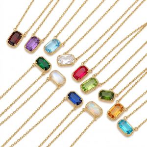 Collar Promocional Intercambiable con 12 Piedras de Nacimiento, Regalo para Mujer, Duradero, Chapado en Oro de 18K, Colgante Ovalado de Zirconia, Geometría, Cumpleaños - Product Image 1