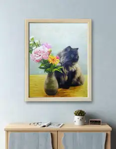 Pintura artesanal pura forte qualidade da imagem Xiao Mao que adora flores