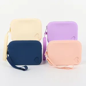 Custom Mini Silicone Jelly Coin Case Square Bag Silicone Pouch Zip Coin Purse Earphone Case with Keychain