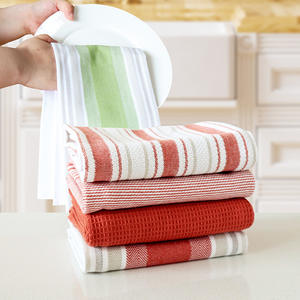 Ensemble de 4 torchons de cuisine rayés en pur coton, rectangulaires, pour usage domestique, lavables en machine - Product Image 1