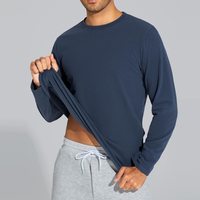 Chemise thermique à manches longues pour homme, style tendance, hiver, chaude, écologique, respirante, séchage rapide, col rond, coupe régulière, tricotée