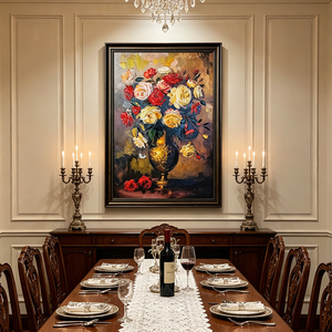 Arte da parete <span class=keywords><strong>vaso</strong></span> d'oro lusso rosa rilievo 3D pittura a olio natura morta decorazione casa - Product Image 3