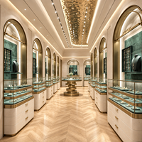 Vitrine murale arquée personnalisée pour bijoux avec éclairage LED et cadre en métal doré