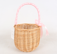 Panier de rangement moderne en osier tressé à la main, capacité 5L, écologique, avec ruban rose, portable, pour mariage, fête, demoiselle d'honneur