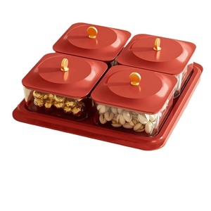 Fruit Platter With Lid 4 Compartments Rectangle <b>Storage</b> <b>Tray</b> For Home Living Room Coffee Table Snack Candy Box - Product Image 5