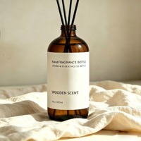 Bouteille diffuseur de parfum en verre ambré personnalisée de 500 ml (16 oz) avec bâtonnets en fibre noire, flacon Boston rond de type apothicaire pour arômes et fragrances