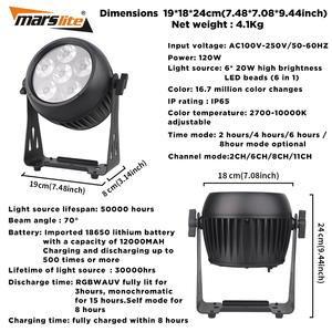 IP65 6*20W uplights pin không dây Wifi App mệnh ánh sáng đơn sắc 15h Wedding party DJ Đèn sân khấu mệnh có thể - Product Image 4