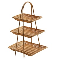 Corbeille à fruits carrée multi-niveaux de style chinois, plateau de thé de l'après-midi en faux rotin de luxe léger, support de rangement pour collations et bonbons domestiques