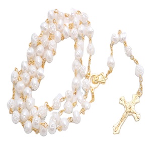 <span class=keywords><strong>Rosario</strong></span> cattolico 8mm perle di Rose d'<span class=keywords><strong>oro</strong></span> incrociate fatte a mano ad ago ricurvo <span class=keywords><strong>collana</strong></span> religiosa chiesa regalo di Pasqua - Product Image 2