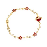 Bracelet en laiton plaqué or réglable avec zircon rouge en forme de cœur traversé d'une flèche, bijou de main de luxe pour femme, cadeau tendance - Grande Vente