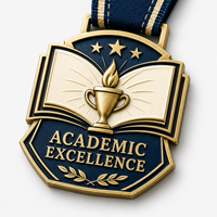 Médailles d'honneur en alliage de zinc 3D personnalisées pour l'excellence académique, avec ruban, pour la remise des diplômes des élèves