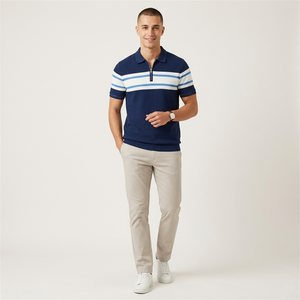 Pull Polo Rayé pour Homme en Mélange de Viscose Tricoté, Couleurs Contrastées, Style Smart Casual, Vêtement Basique Tendance - Product Image 2