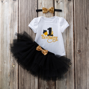 Tenues d'anniversaire pour bébé fille, ensemble de tutu pour le premier anniversaire, ensemble de vêtements de fête avec bandeau, robe d'anniversaire pour bébé fille de 1 an - Product Image 4