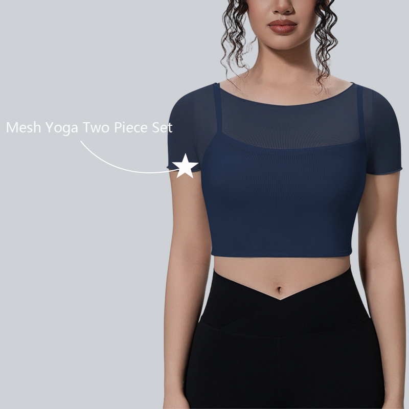Sports Shirt Yoga Top Women's Gym Mesh Double-layer 2-in-1 Yoga Crop Top Short-sleeved Top Breathable Workout Low MOQ Versatile