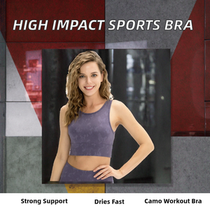 Soutien-gorge de sport léger pour femme, grande taille, à couvrance totale, motif camouflage, logo frontal, idéal pour la gym, le yoga et le fitness - Product Image 2