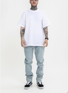 Hot Sale High Quality Heavyweight 95%Cotton, 5%Spandex <b>White</b> Classic Solid Color Oversized <b>Round</b> <b>Neck</b> <b>T</b> <b>Shirt</b> for Men - Product Image 3
