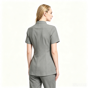 Haut d'uniforme pour femme à col montant et patte de boutonnage diagonale, manches courtes, style chinois, coupe ajustée, pour esthéticienne, SPA et bien-être - Product Image 6