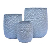 Ensemble de 3 pots en céramique, pots à fleurs blancs à motifs floraux en relief, pots cylindriques pour la décoration des cafés