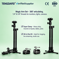360 °   Bras articulé en alliage d'aluminium à double rotule rotative avec verrouillage à bouton unique et super pince 6-10 kg pour rig de caméra