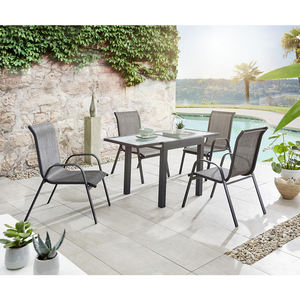 AJUNION <span class=keywords><strong>Table</strong></span> de jardin en aluminium enduit de poudre <span class=keywords><strong>Table</strong></span> de salle à manger extensible avec dessus en verre pour jardin extérieur - Product Image 1
