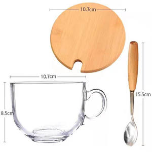 Taza de Vidrio Grande de 450 ml (15 oz), <span class=keywords><strong>Tazas</strong></span> de Café de Vidrio de Pared Simple con Asa y Cuchara, <span class=keywords><strong>Tazas</strong></span> de Vidrio Transparente para Café, Té con Leche - Product Image 6