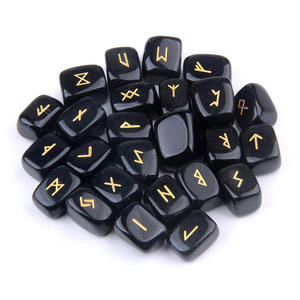 Groothandel Natuursteen Zwart Obsidiaan Goud Vulling Kleur Futhark Gegraveerde Runen Set - Product Image 4