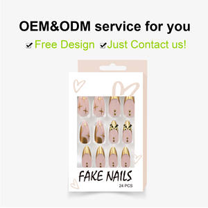 24 Stuks Goud Franse Tip Pers Op Nagels Amandel Nep Nagels Ster Volledige Cover Franse Goud Kunstnagels Decoratie Voor Vrouwen - Product Image 3