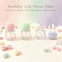 ISMAN Tubo de Brillo Labial Mini de 5ml con Tapa de Bola Flocada, Envase Cosmético Transparente de Plástico AS PETG, Vial Vacío al por Mayor