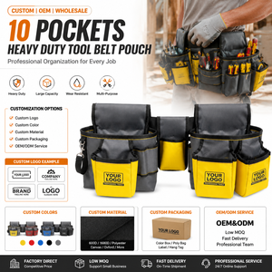 OEM Heavy Duty 10 Pocket <b>Tool</b> <b>Belt</b> Pouch for Electrician Construction Work <b>Tool</b> Organizer Waist Bag Custom Logo Wholesale - Product Image 1