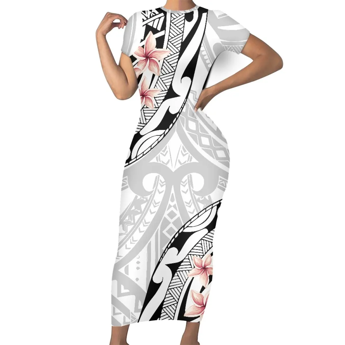 サモア部族デザイン女性デイリードレスポリネシアンプリント服プラスサイズ脂肪女性衣装ファッションフローラルマキシドレスMOQ1