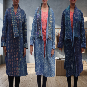 Venta al por mayor hecho a mano Indigo Sari Kantha chaquetas Vintage Kantha Kimono - Product Image 4