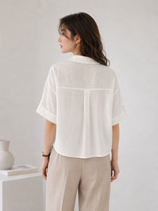 <b>Comfy</b> Textured Women's Button-Up with Chest Pockets for Office - Product Image 2
